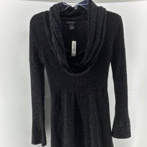 White House Black Market Sweater Dress S Metallic Modern Whimsygoth Staple Chic